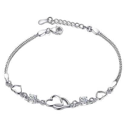 925 Sterling Silver Bracelets for Women Adjustable Love Heart Charm Chain Bracelets Fashion Jewelry Valentine's Day Gifts for Your Lover - color: 1-Silver