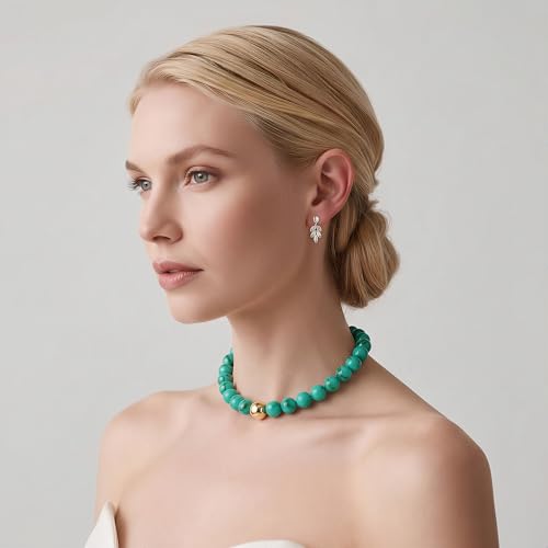 Multicolor Chunky Beaded Necklace, Statement Colorful Round Ball Beads Choker Necklace with Gold-Tone Adjustable Chain, Fashion Bold Neck Jewelry for Women - color: 16mm-Turquoise
