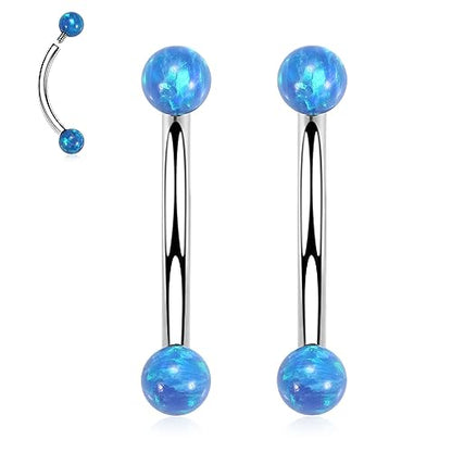 G23 Titanium Eyebrow Piercing Jewelry Eyebrow Rings Curved Barbell 16G Eyebrow Belly Button Ring Navel Rings Rook Daith Earrings Lip Ring Eyebrow Jewelry 6mm-12mm - color: 2PCS,Ball Shape Blue Opal,Silver