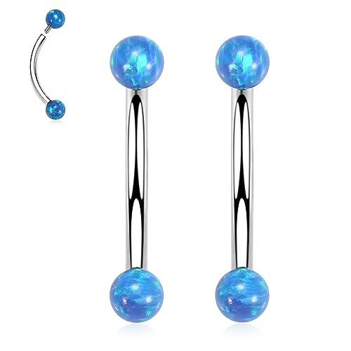 G23 Titanium Eyebrow Piercing Jewelry Eyebrow Rings Curved Barbell 16G Eyebrow Belly Button Ring Navel Rings Rook Daith Earrings Lip Ring Eyebrow Jewelry 6mm-12mm - color: 2PCS,Ball Shape Blue Opal,Silver