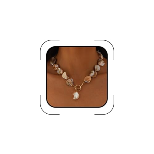 Boho Chunky Shell Necklace for Women Baroque Pearl Pendant Necklaces Irregular Shell Beaded Choker Necklace Trendy Vacation Jewelry Accessories - color: White