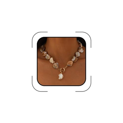 Boho Chunky Shell Necklace for Women Baroque Pearl Pendant Necklaces Irregular Shell Beaded Choker Necklace Trendy Vacation Jewelry Accessories - color: White