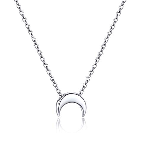 PROSILVER 925 Sterling Silver Necklace for Women Dainty Pendant Necklace | Hypoallergenic 925 Sterling Silver, Cute Small Pendant, Star/Heart/Moon/Triangle/Bar/Round Necklace Silver with Gift Box - color: 01 Sliver, style: 05 Moon
