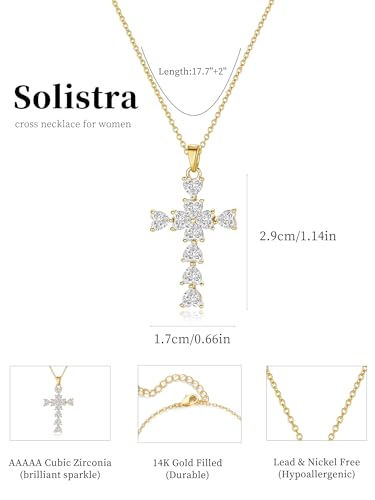 Cross Necklace for Women, 14K Gold Plated Cubic Zirconia Cross Pendant Necklace, Trendy Christian Jewelry Gifts for Baptism First Communion Christmas - color: Style F - Gold