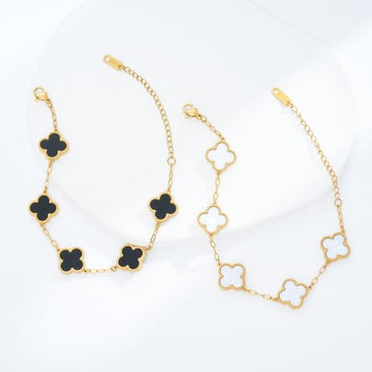 Waterproof Four-Leaf Clover Bracelet,Adjustable Link Double Sided Jewelry, Lovely Fashion Jewelry Gift for Women - color: Black Bracelet + White Bracelet