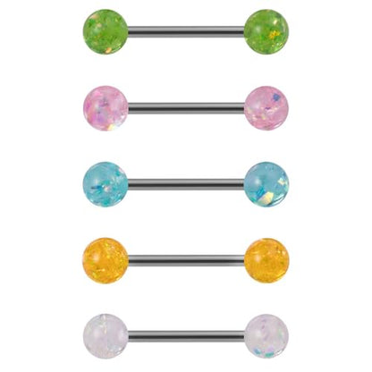 5Pcs Sequins Tongue Rings 14G Stainless Steel Barbell with Glitter Multi-Color Balls Straight Barbell Tongue Piercing Body Jewelry for Women