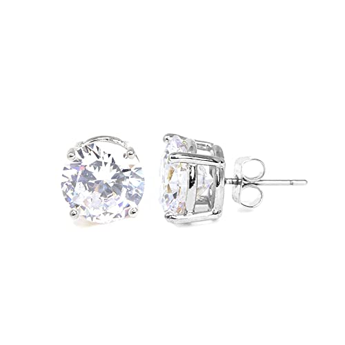 Stainless Steel Round Cut Cubic Zirconia Stud Earrings With Clear Case - Gold, Silver (3mm~12mm) - color: 10mm-Silver