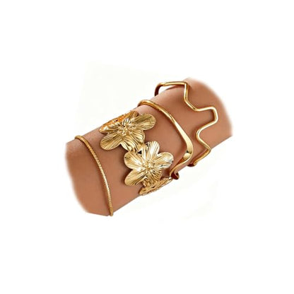 Gold Chunky Stackable Flower Bangle for Women,Trendy Boho Floral Open Cuff Bracelet Set,Fashion Spring Outfit Accessories Birthday Jewelry Gift