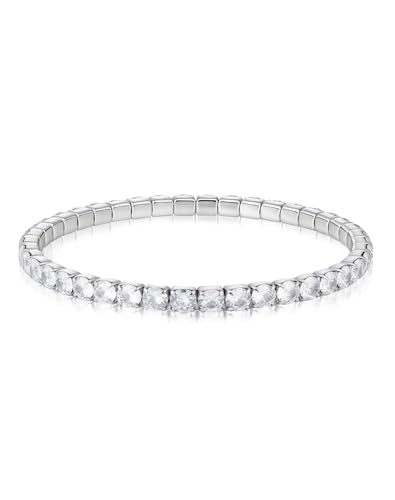 CZ Birthstone Tennis Bracelet for Women - 3/4mm 18K Gold Plated 5A+ Cubic Zirconia Gemstone Jewelry - 7.1" Wedding Party for Brides Bridesmaid - color: White Gold Classic CZ, size: 4mm