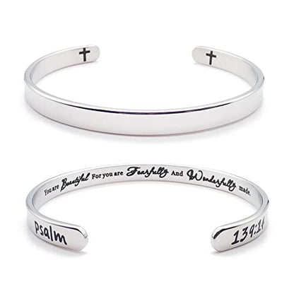 Dczosily Inspirational Bracelets for Women Stainless Steel Cuff Bracelet Engraved Jewelry Motivational Bangles Personalized Gifts for Best Friend/Mom - style: 01Friend-You are Beautiful For you are Fearfully And Wonderfully made