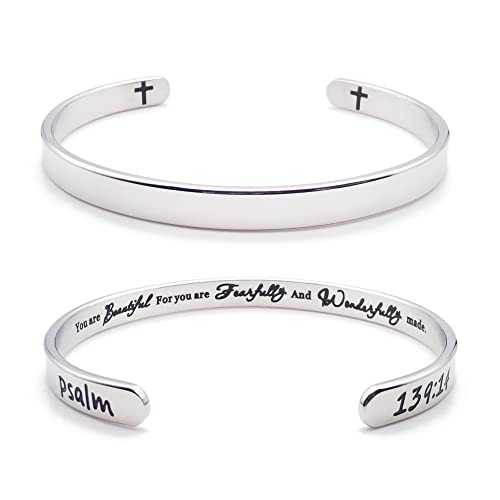 Dczosily Inspirational Bracelets for Women Stainless Steel Cuff Bracelet Engraved Jewelry Motivational Bangles Personalized Gifts for Best Friend/Mom - style: 01Friend-You are Beautiful For you are Fearfully And Wonderfully made