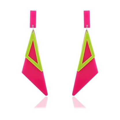 Retro 80s Neon Earrings for Women Acrylic Triangle Neon Dangle Earrings Colorful Geometric Drop Earrings Glow Party Halloween Neon Earrings - color: Rose Red