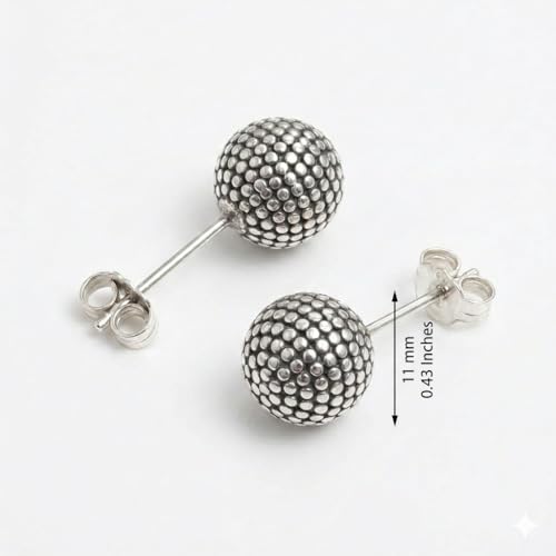 Charmsy 925 Sterling Silver Ball Post Stud Earrings for Women | Round Hammered Lightweight Disco Classic Ball Stud Earring for Women Teen | Sizes 3mm-11mm - style: 11mm-Antique Ball