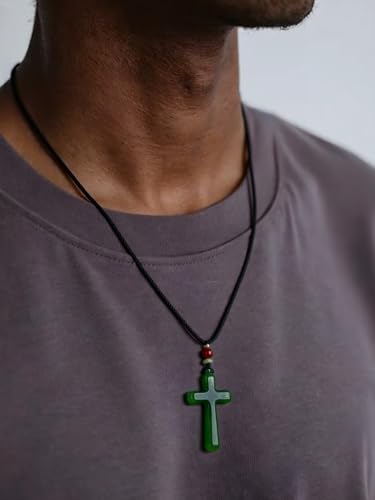 Natural Jade Cross Necklace for Men/Women Green Stone Healing Cross Pendant Necklace Christian Religious Spirit Jewelry Gift - color: A