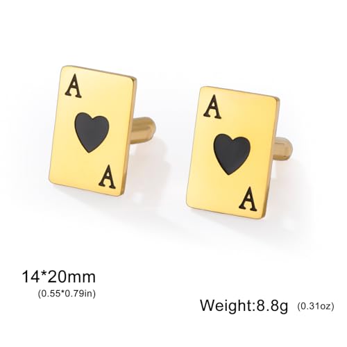 Cufflinks for Men Delicate Stainless Steel Wedding Business Cufflinks Gifts for Groom Husband French Shirt Accessories - style: Ace of Spades-Gold