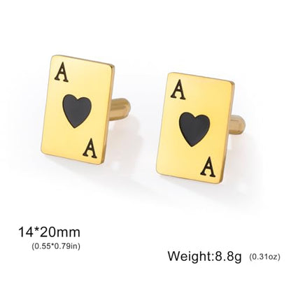 Cufflinks for Men Delicate Stainless Steel Wedding Business Cufflinks Gifts for Groom Husband French Shirt Accessories - style: Ace of Spades-Gold
