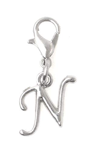 Initial Italic Cursive Stainless Steel Clasp Clip on Charm Graduation Cap Tassel Event Party Invitation Card Baby Shower Birthday Thank You Celebration Personalized Congratulations Choice of 26 Letters - style: Letter N