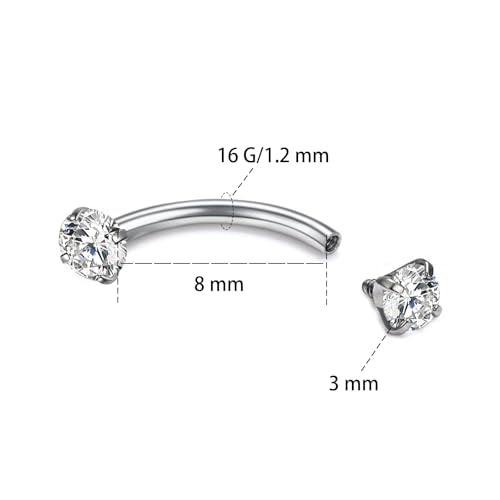 16G Eyebrow Piercing Jewelry Surgical Steel Internal Thread Curved Barbell Tiny Eyebrow Ring Vertical Labret Lip Jewelry Ear Rook Small Christmas Belly Button Ring for Women Men - color: white