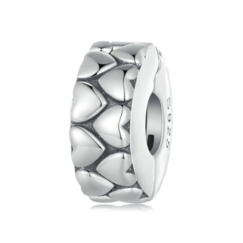 Heart Charm Clip Lock Spacer Stopper Charm Bead Bracelet 925 Sterling Silver Charms Safety Chain for Pandora Bracelets - color: Love Silver Beads