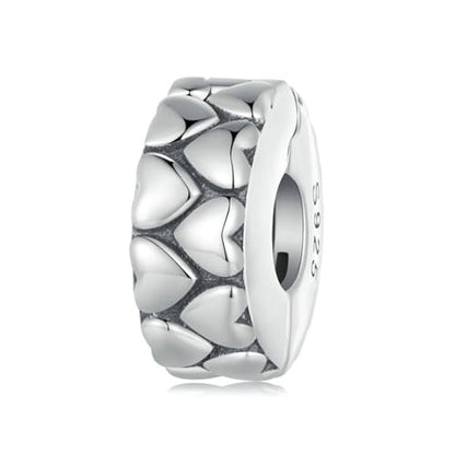Heart Charm Clip Lock Spacer Stopper Charm Bead Bracelet 925 Sterling Silver Charms Safety Chain for Pandora Bracelets - color: Love Silver Beads