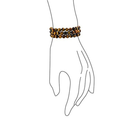 Bling Jewelry Genuine 8MM Gemstone Ball Bead Stretch Bracelet Stackable (3 Set) - color: Brown Tigers Eye