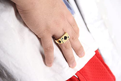 VQYSKO 14K Gold Plated Square Signet Ring | Stainless Steel Band for Men - color: Gold Spade Ace