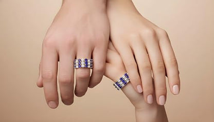 Sparkling Rhinestone Ring Set Trendy Elastic Rhinestone Crystal Stretch Ring Stackable Jewelry for Women Girls - color: 3 Rows Ring-Golden+White+Blue