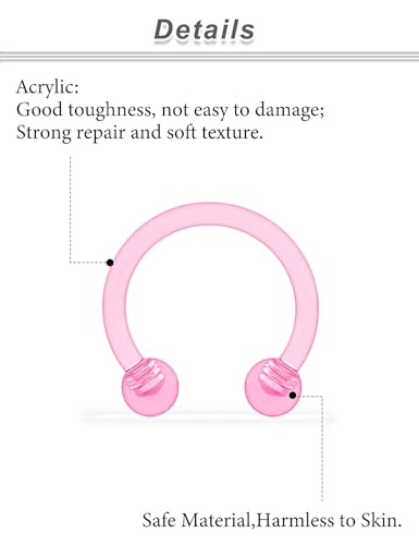 18G 16G 14G Plastic Septum Rings Flexible Lip Rings Hoops Septum Nose Rings Smiley Piercings Acrylic Horseshoes Cartilage Helix Rook Daith Earrings Piercing Retainer for Work 8mm 10mm 12mm - color: 18G-Dia:10mm