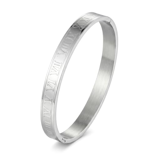 4/6/8mm Numeral Bangle Stainless Steel Engraved Unisex Bracelet Inspirational Gifts for Her - color: Silver, size: 8mm