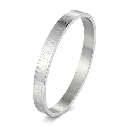 4/6/8mm Numeral Bangle Stainless Steel Engraved Unisex Bracelet Inspirational Gifts for Her - color: Silver, size: 8mm