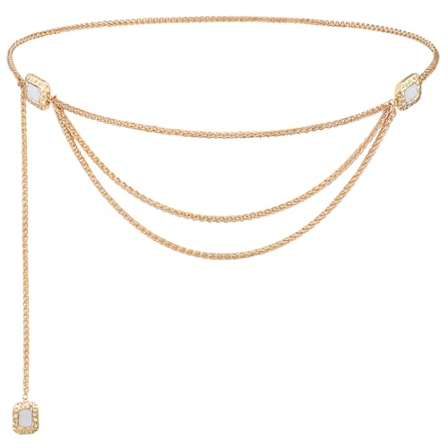 SUOSDEY Pirate Waist Chain Belts for Women Multilayer Metal Belly Chain Belt Fashion Accessories for Dress - color: G-gold (White Rhinestone), size: S: Fit for Waist up to 30 inches