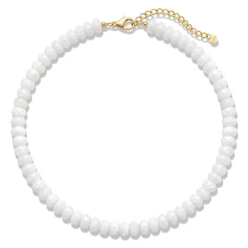 Gemstone Beaded Necklace for Women Colorful Natural Stone Freshwater Pearl Surfer Beach Rainbow Necklace Jewelry Gift - color: White-2