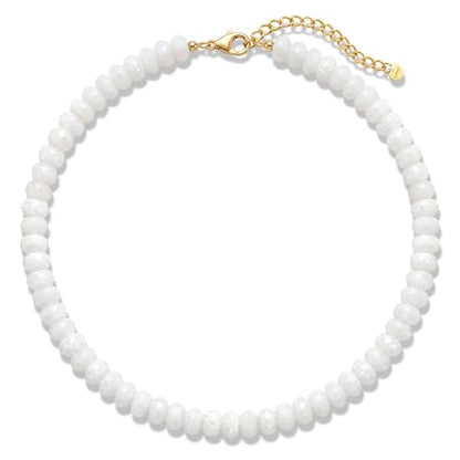 Gemstone Beaded Necklace for Women Colorful Natural Stone Freshwater Pearl Surfer Beach Rainbow Necklace Jewelry Gift - color: White-2