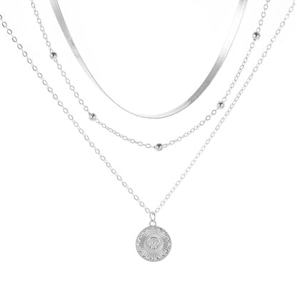 Necklaces 14K Silver Plated Three-Layer Set Shiny Ball Small Chain Circle Pendant Opulent Jewelry Lobster Clasp Adjustable Extende - style: 14K Silver 3-Layered+Bead Chain+Snake Chain