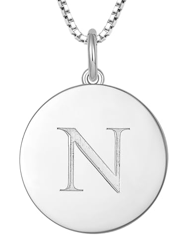YL Initial Necklace 925 Sterling Silver Square/Round/Heart Letter Pendant A-Z Alphabet Polished Jewelry for Women - color: Letter-N, style: Round Shaped
