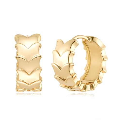 MYEARS Women Earrings Gold Huggie Hoop 14K Small Simple Hypoallergenic Everyday Jewelry - style: Scales