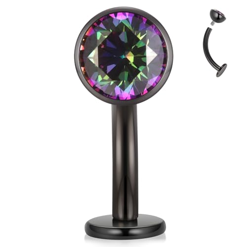 G23 Titanium Belly Jewelry 14G Flat Bottom Floating Belly Button Rings Curved Belly Barbell Navel Ring Belly Piercing 8/10/12/14mm Navel Rings Belly Piercings Jewelry for Women - color: Style1:Black+Vitrail Medium CZ