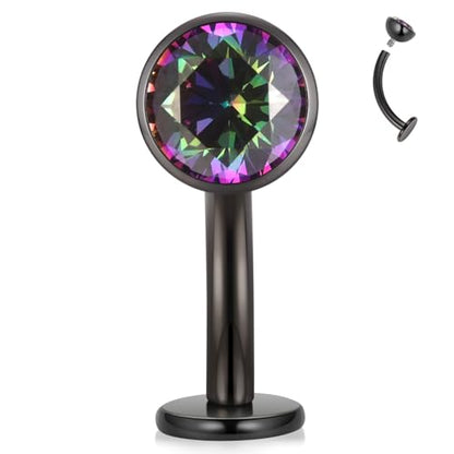 G23 Titanium Belly Jewelry 14G Flat Bottom Floating Belly Button Rings Curved Belly Barbell Navel Ring Belly Piercing 8/10/12/14mm Navel Rings Belly Piercings Jewelry for Women - color: Style1:Black+Vitrail Medium CZ