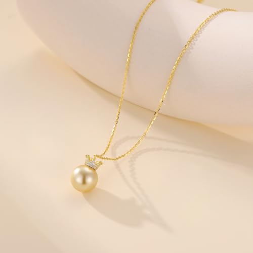 S925 Sterling Silver Dainty Peral Necklaces for Women 18K Gold Plated Pearl Bar Drop Pendant Choker Necklace Y-Shaped Adjustable Chain Hypoallergenic Womens Jewelry Gifts Fashion Accessories - color: Gold-CZ Crown