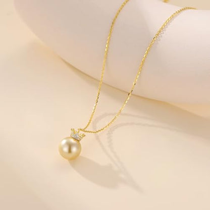 S925 Sterling Silver Dainty Peral Necklaces for Women 18K Gold Plated Pearl Bar Drop Pendant Choker Necklace Y-Shaped Adjustable Chain Hypoallergenic Womens Jewelry Gifts Fashion Accessories - color: Gold-CZ Crown