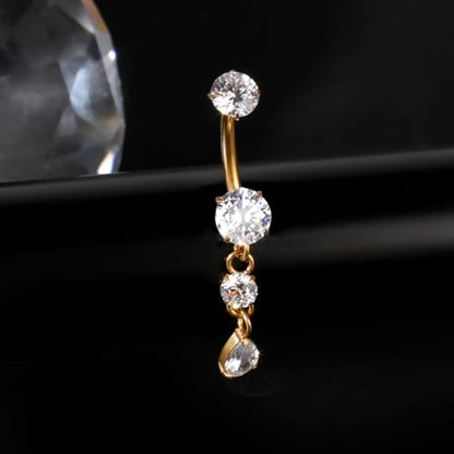3-12 Pcs 14G Belly Button Rings Belly Rings for Women CZ Opal Navel Rings Belly Piercings Jewelry Belly Barbells Stainless Steel Body Belly Button Piercing Jewelry - color: Gold Double Dangle 1pc 10mm