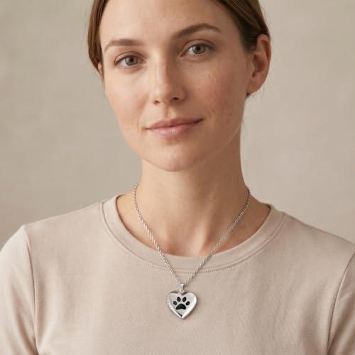 PHOCKSIN Personalized Locket Necklace for Women Photo Necklace with Customized Picture Birth Flower Birthstone Customizable Birthday Gifts - color: #02-Heart Silver Pawprint