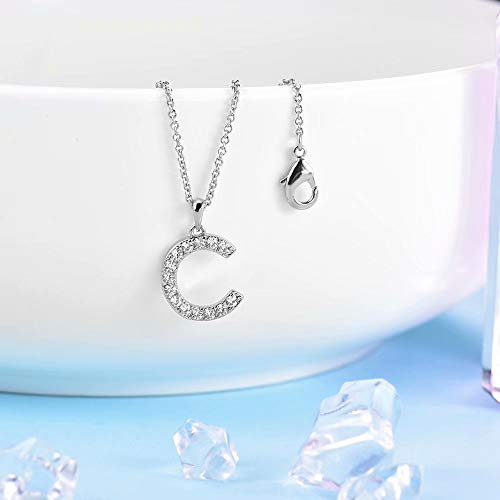 Tarsus Initial Cubic Zirconia Necklace for Women Teens | Jewelry Gifts for Women Adjustable Chain 18" + 2" - style: Silver-C-Diamond style