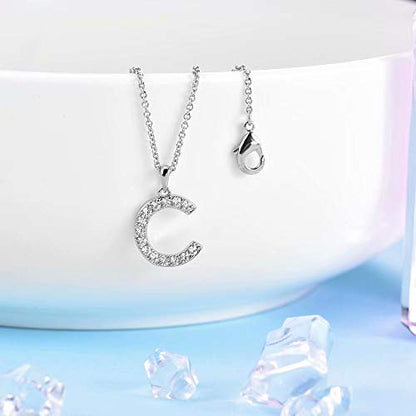 Tarsus Initial Cubic Zirconia Necklace for Women Teens | Jewelry Gifts for Women Adjustable Chain 18" + 2" - style: Silver-C-Diamond style
