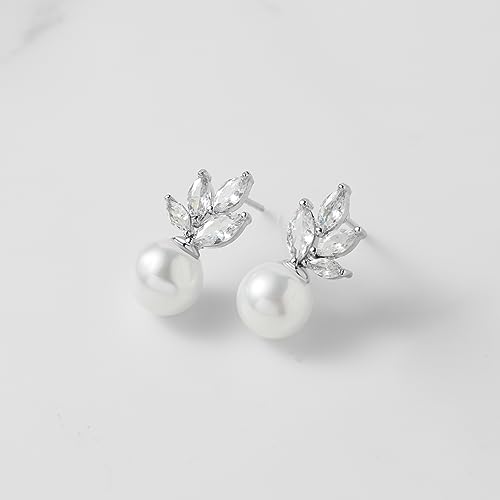 SWEETV Cubic Zirconia Pearl Drop Wedding Earrings for Brides, Ivory Bridal Pearl Earrings for Bridesmaid Jewelry Gift - color: 07.Style 8