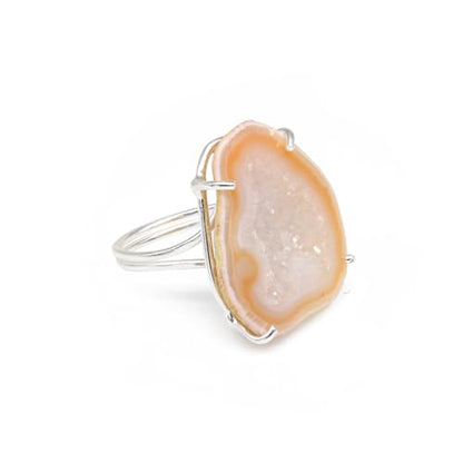 Geode Ring Set with Agate and Quartz Crystals,Stone Sizes 25-30mm - color: Orange, style: 1