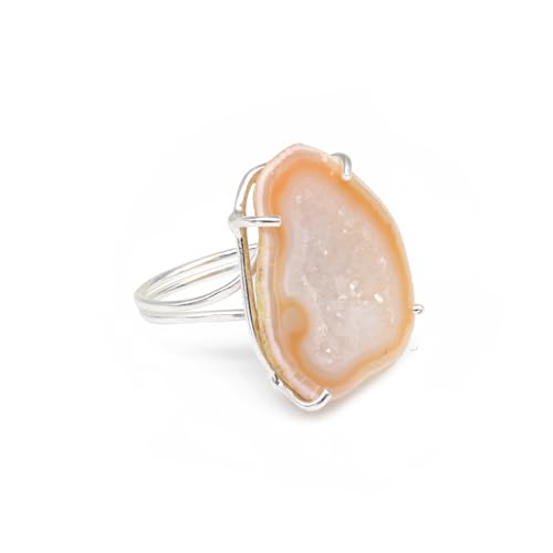 Geode Ring Set with Agate and Quartz Crystals,Stone Sizes 25-30mm - color: Orange, style: 1