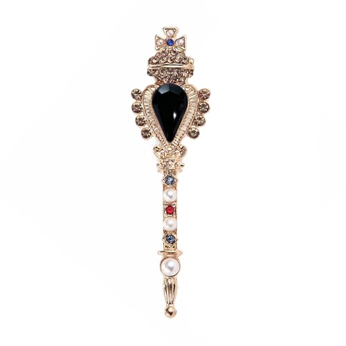 Brooches for Women,Vintage Style Royal Scepter Brooch with Red Crystal, Pearl and Colorful Accents For women - color: Black