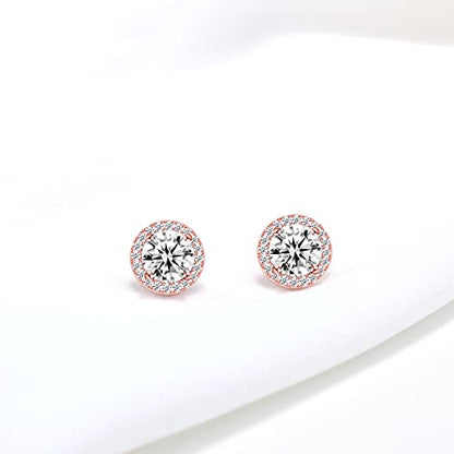 YOQUCOL Bright 8MM,10MM Cubic Zirconia Crystal Stud Earrings Round Pierced Earrings For Women - color: 8MM-Rose Gold-White