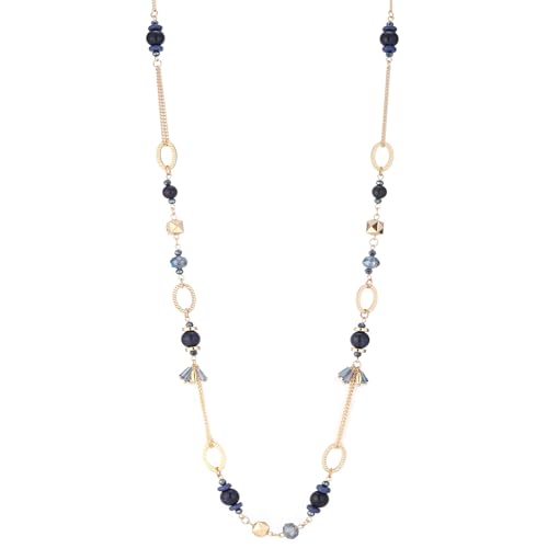 Long Gold Boho Necklaces for Women Beaded Statement Chain Long Necklace Gold Costume Jewelry Birthday Gifts for Her - color: Dark Blue
